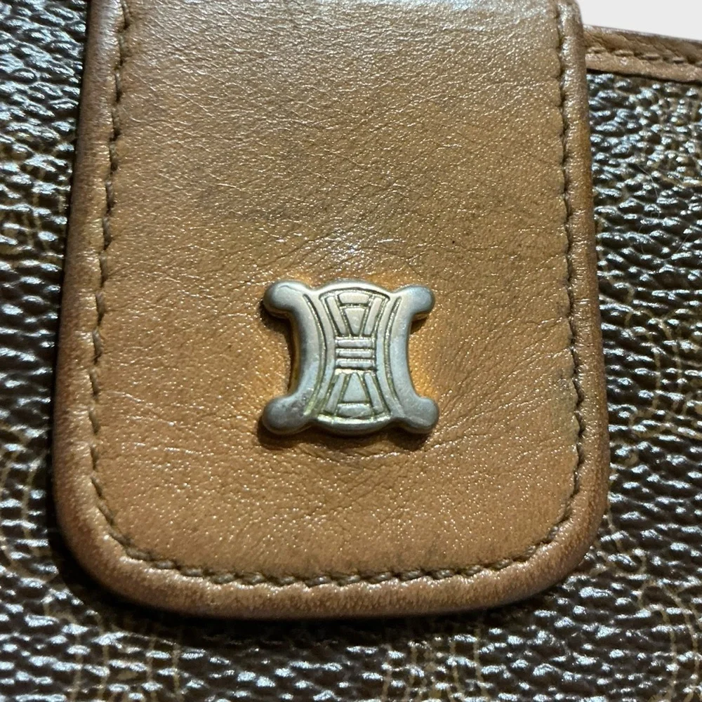 Vintage Celine Macadam Kisslock Compact Wallet Brown Monogram Canvas